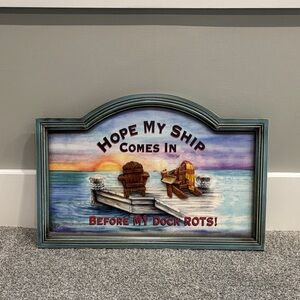 Coastal 'Hope My Ship Comes In' Mixed Media Wall Art - Teal Frame